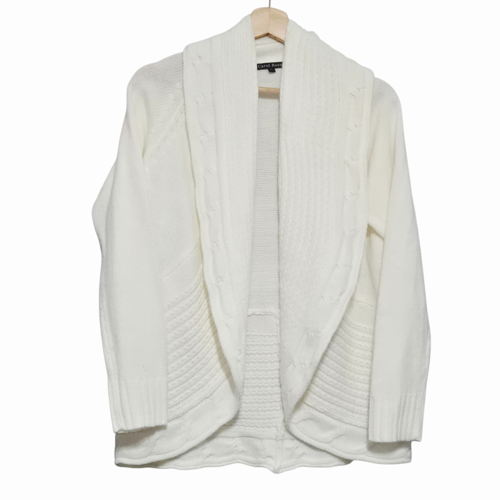 Carol Rose Ivory Shawl Collar Cardigan Sweater S Open Front Knit  Size Large